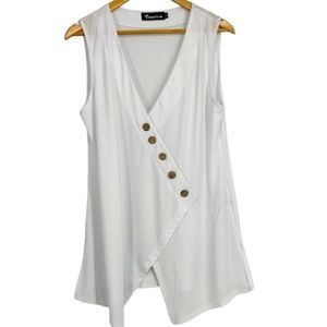 Creation white button front sleeveless top